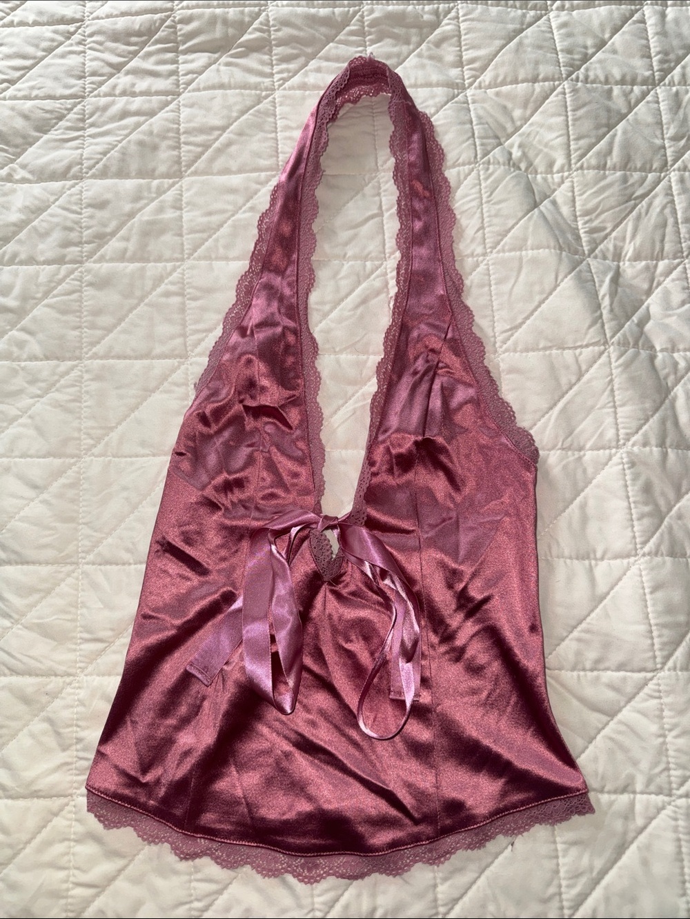 Satin Pink Lace Halter Camisole